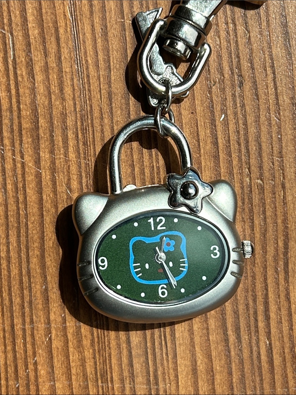 Hello Kitty Cat-Shaped Keychain Watch with Blue Dial Accent